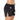 A person wears BTT Womens Baseline Shorts Black, featuring white trim, front slit, small white logos, and an elastic waistband. Only their midsection and legs are shown.
