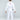 A child faces away from the camera, barefoot and dressed in the All Around Kids BJJ Gi White. The back of the white uniform features a logo and "Fuji," set against a plain light gray background.
